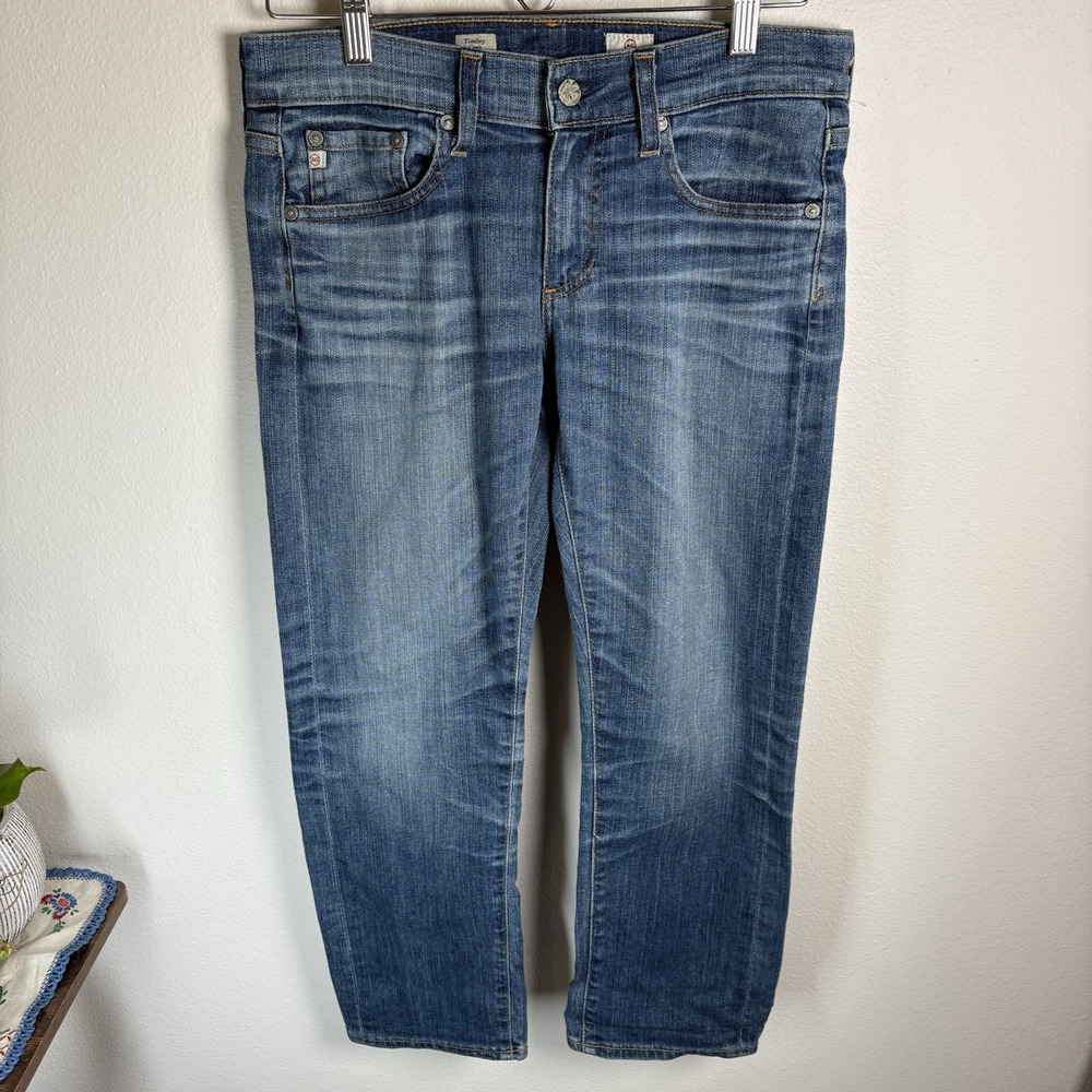 AG Adriano Goldschmied Womens 27 Blue Tomboy Crop Jeans Relaxed Straight Stretch
